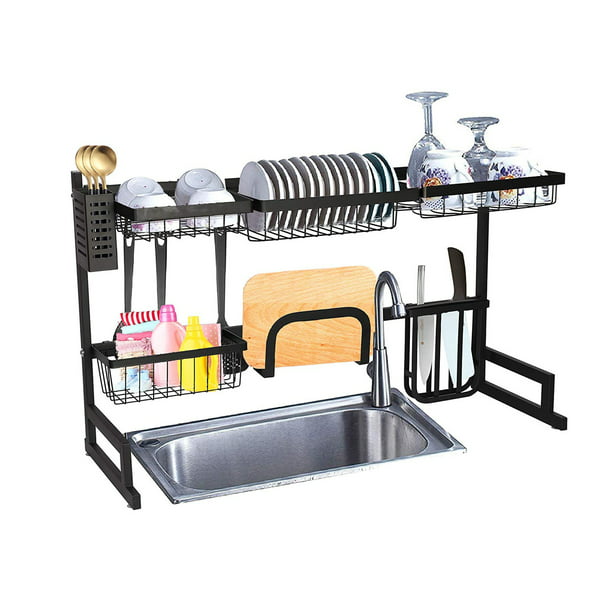Over Sink Dish Drying Rack Stainless Steel Kitchen Cutlery Drainer Shelf Holder
